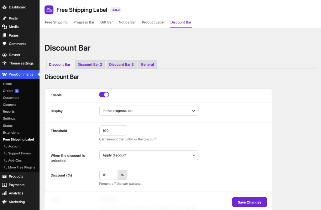 Configure each discount tier, its threshold, and how the discount is applied.