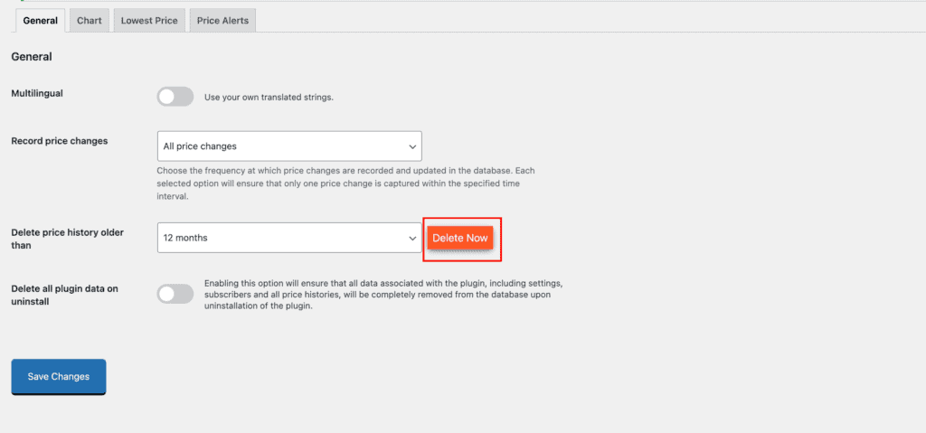 Delete product price history older than 12 months