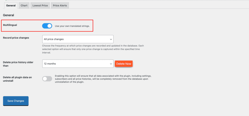 Product Price History - multilingual option enabled