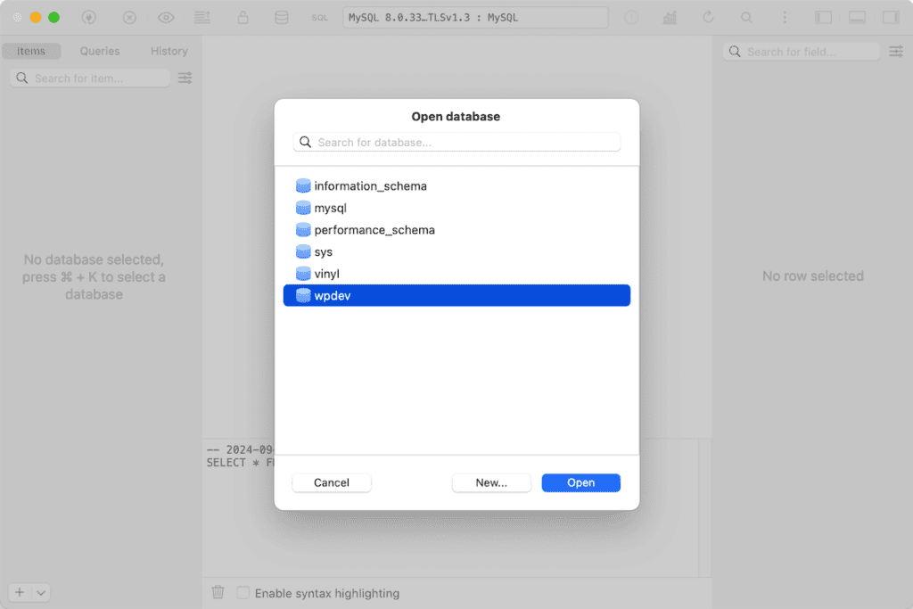 TablePlus - new database