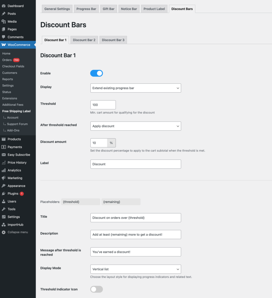 FSL Discount - settings page collapsed