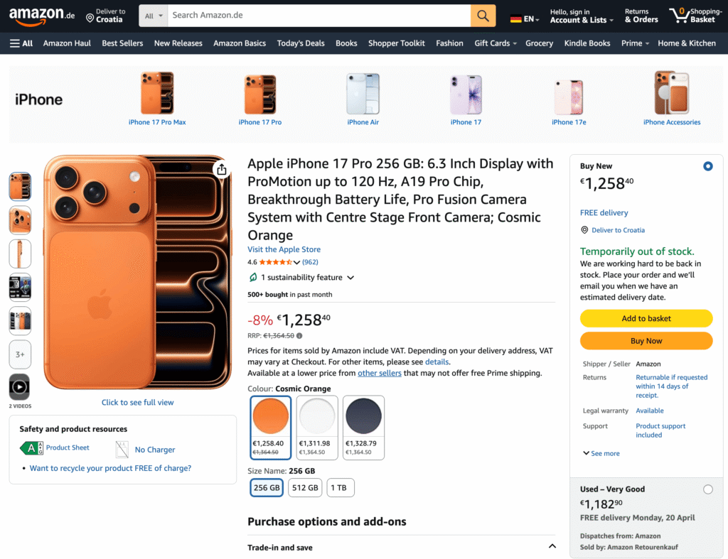 Upselling iPhone 17 pro max on the Amazon