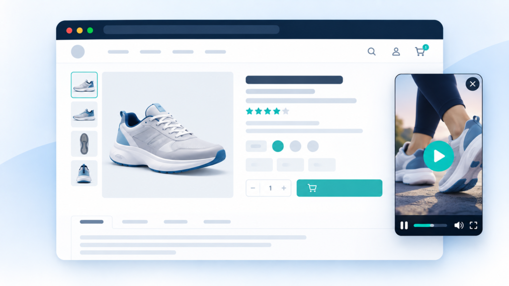WooCommerce product page with a floating video showing the product in use